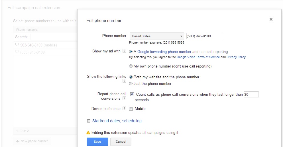 AdWords Phone Call Conversions