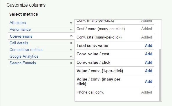 Phone Call Conversions Column