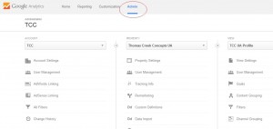 Google analytics admin screen