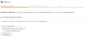 Click sign in to an existing account